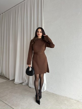 MİU Triko Mini Elbise 8615 - Acı Kahve - 2