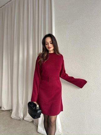 MİU Triko Mini Elbise 8615 - Bordo - 1