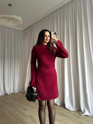 MİU Triko Mini Elbise 8615 - Bordo - 4