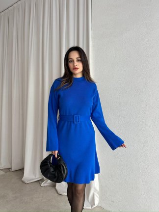 MİU Triko Mini Elbise 8615 - Mavi 