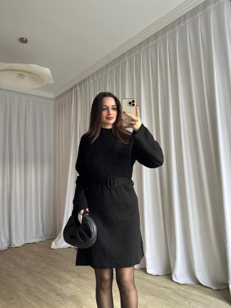  MİU Triko Mini Elbise 8615 - Siyah - 2