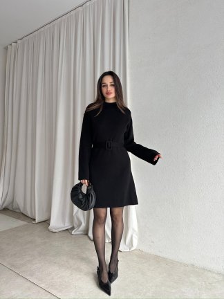  MİU Triko Mini Elbise 8615 - Siyah - 4