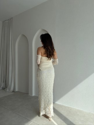 MOİRA Dantelli Maxi Elbise 9985 - Krem Rengi - 3