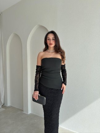 MOİRA Dantelli Maxi Elbise 9985 - Siyah - 2