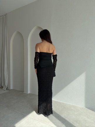MOİRA Dantelli Maxi Elbise 9985 - Siyah - 3