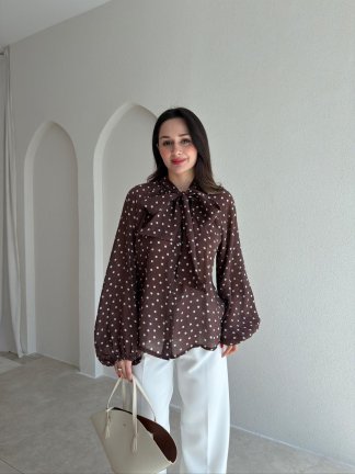 MOLENE Puantiyeli Bluz 9845 - Acı Kahve - 2