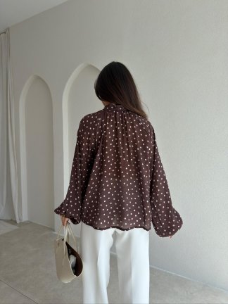 MOLENE Puantiyeli Bluz 9845 - Acı Kahve - 3