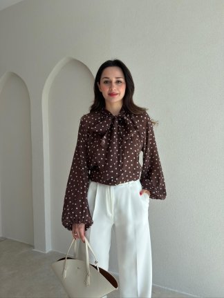 MOLENE Puantiyeli Bluz 9845 - Acı Kahve - 1