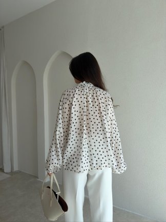 MOLENE Puantiyeli Bluz 9845 - Beyaz - 3