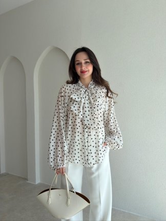 MOLENE Puantiyeli Bluz 9845 - Beyaz - 2