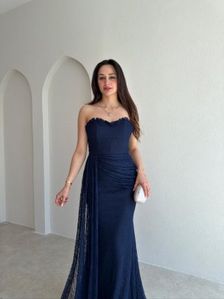 MONACO Straplez Maxi Elbise 1795 - Lacivert - 2