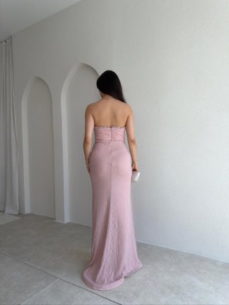 MONACO Straplez Maxi Elbise 1795 - Pudra - 3