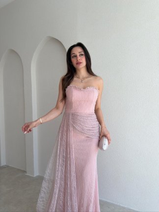 MONACO Straplez Maxi Elbise 1795 - Pudra - 2