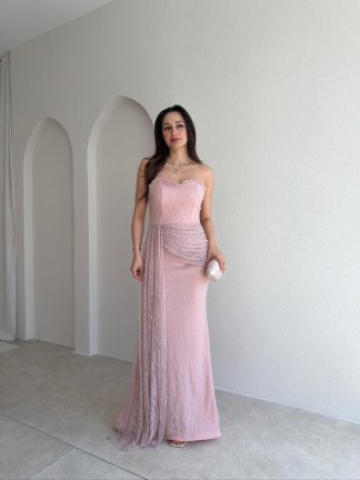 MONACO Straplez Maxi Elbise 1795 - Pudra 