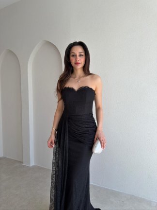 MONACO Straplez Maxi Elbise 1795 - Siyah - 2