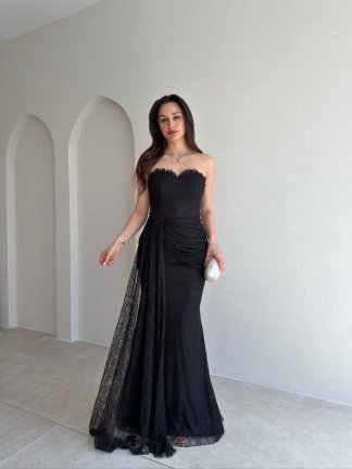 MONACO Straplez Maxi Elbise 1795 - Siyah 