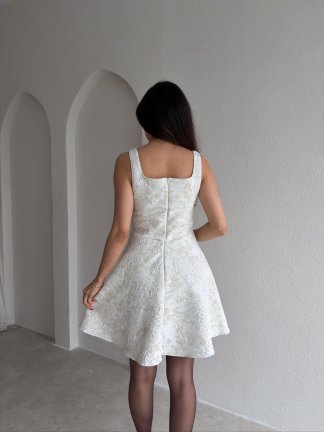 MONDER Mini Elbise 8828 - Beyaz - 3