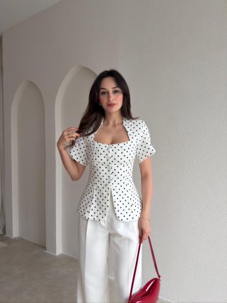 MONİLA Puantiyeli Ceket 6891 - Beyaz 