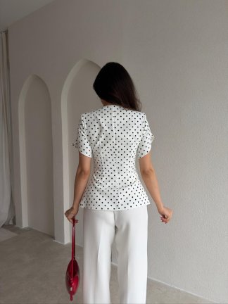 MONİLA Puantiyeli Ceket 6891 - Beyaz - 3