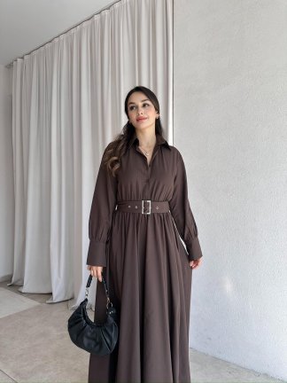 MONZA Maxi Elbise 8358 - Acı Kahve - 1