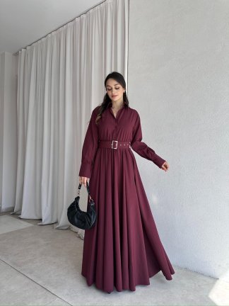 MONZA Maxi Elbise 8358 - Bordo - 4