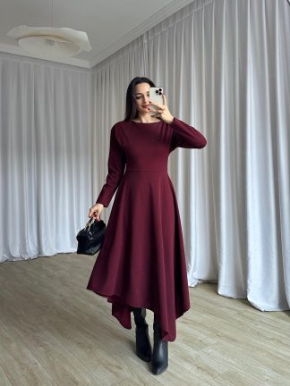 MORATA Midi Elbise 8517 - Bordo - 3