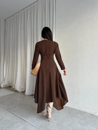 MORATA Midi Elbise 8517 - Kahverengi - 4