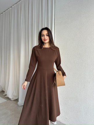 MORATA Midi Elbise 8517 - Kahverengi - 3