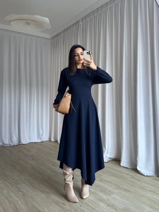 MORATA Midi Elbise 8517 - Lacivert - 4