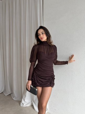 MORGAN Mini Elbise 8818 - Acı Kahve - 1