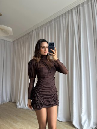 MORGAN Mini Elbise 8818 - Acı Kahve - 3