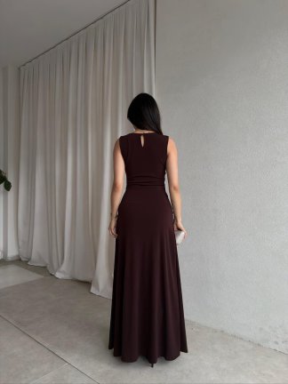  MORONİ Maxi Elbise 8829 - Acı Kahve - 3