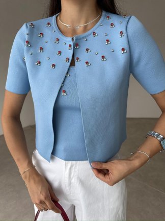 MORRİSON Crop-Hırka Takım 4396 - Mavi - 2