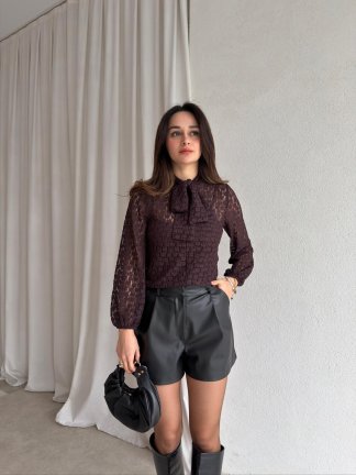 MOUR Dantelli Bluz 8166 - Acı Kahve 