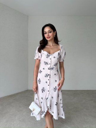 MOVETTA Midi Elbise 7878 - Pudra - 1