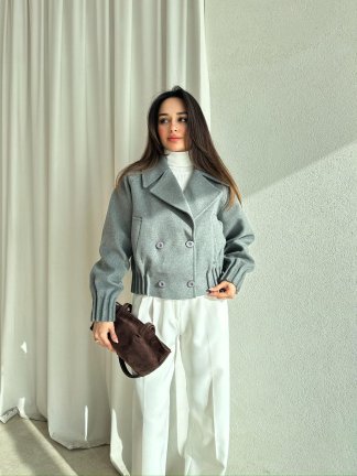 MOYA Kısa Kaşe Ceket 1659 - Gri - 5