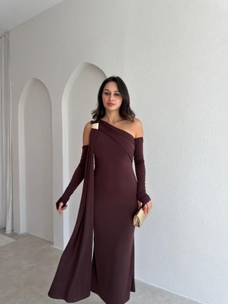 NACHOS Midi Elbise 4015 - Acı Kahve - 2