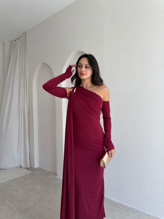 NACHOS Midi Elbise 4015 - Bordo - 3