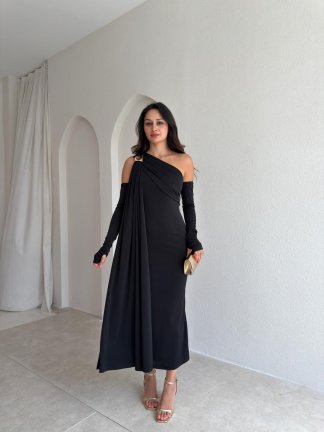 NACHOS Midi Elbise 4015 - Siyah - 1