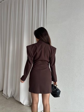 NANCY Mini Ceket Elbise 8796 - Acı Kahve - 3