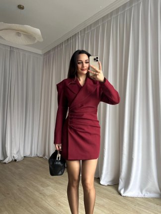 NANCY Mini Ceket Elbise 8796 - Bordo - 4