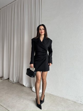 NANCY Mini Ceket Elbise 8796 - Siyah - 2