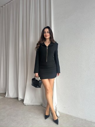 NARİSSA Fermuarlı Mini Elbise 9300 - Siyah - 2