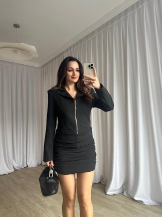 NARİSSA Fermuarlı Mini Elbise 9300 - Siyah - 3