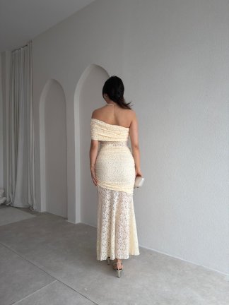 NARİYA Tek Omuz Elbise 3927 - Ekru - 3