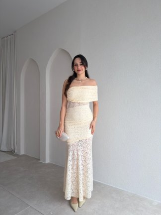 NARİYA Tek Omuz Elbise 3927 - Ekru - 1