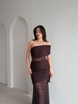 NARİYA Tek Omuz Elbise 3927 - Acı Kahve - 2