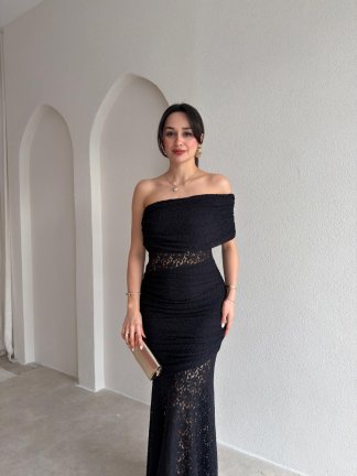 NARİYA Tek Omuz Elbise 3927 - Siyah - 2