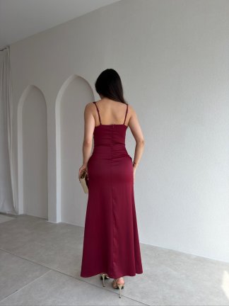 NEAL Maxi Elbise 4998 - Bordo - 3