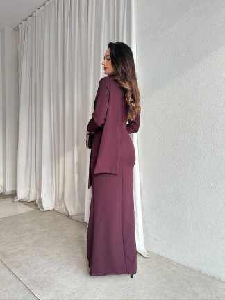 NESTOR Fularlı Elbise 2424 - Bordo - 3